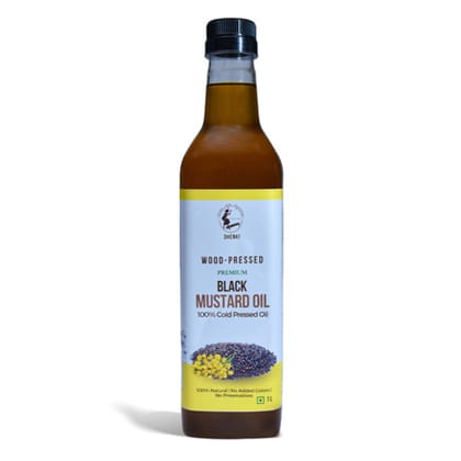 Dhenki Wood Pressed Mustard Oil - 1L Plastic Bottle | Pure & Authentic | Super Jhanjh | Kolhu/Kacchi Ghani/Chekku/Lakdi Ghani | Cold Pressed Black Mustard Oil | Natural I Heart-Healthy I Chemical-Free | Ideal for Cooking & Daily Use