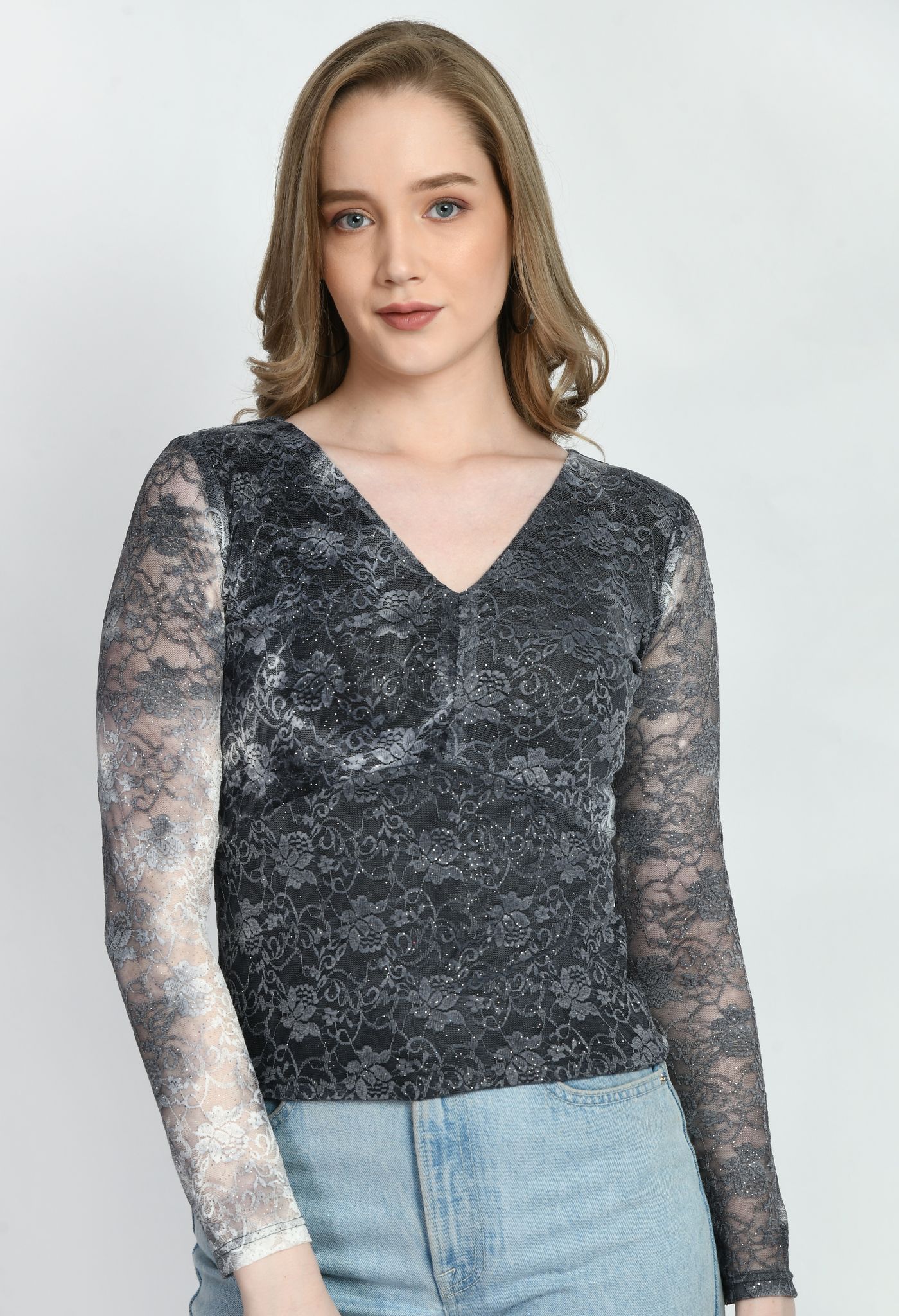 Women Trendy Luminous Lace Sheath Party Top