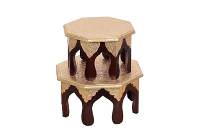 Nikhil Art Brass Bajot /Chawki/handpained/Stool/Multipurpose Pooja Mandir Stool/Wooden Pooja Chowki Bajot Stool for Home Decor Sitting Table (Set Of 2 ) Nikhil Art Brass Bajot /Chawki/handpained/Stool/Multipurpose Pooja Mandir Stool/Wooden Pooja Chowki Bajot Stool for Home Decor Sitting Table (Set Of 2 )