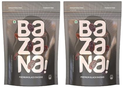 Bazana Premium Black Kismis Raisins - Dried Grapes Kishmish - 210g x 2 in Ziplock Pouch - Rich in Iron & Vitamin B
