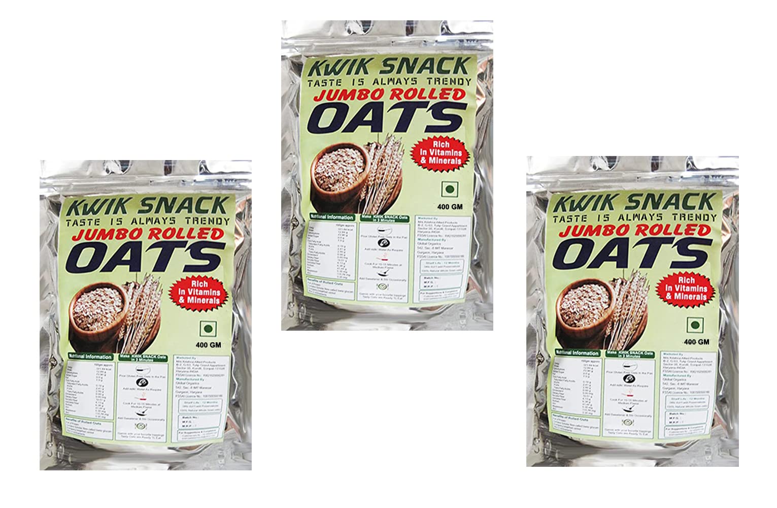 COMBO PACK OF 3 JUMBO ROLLED OATS (400 GM EACH)