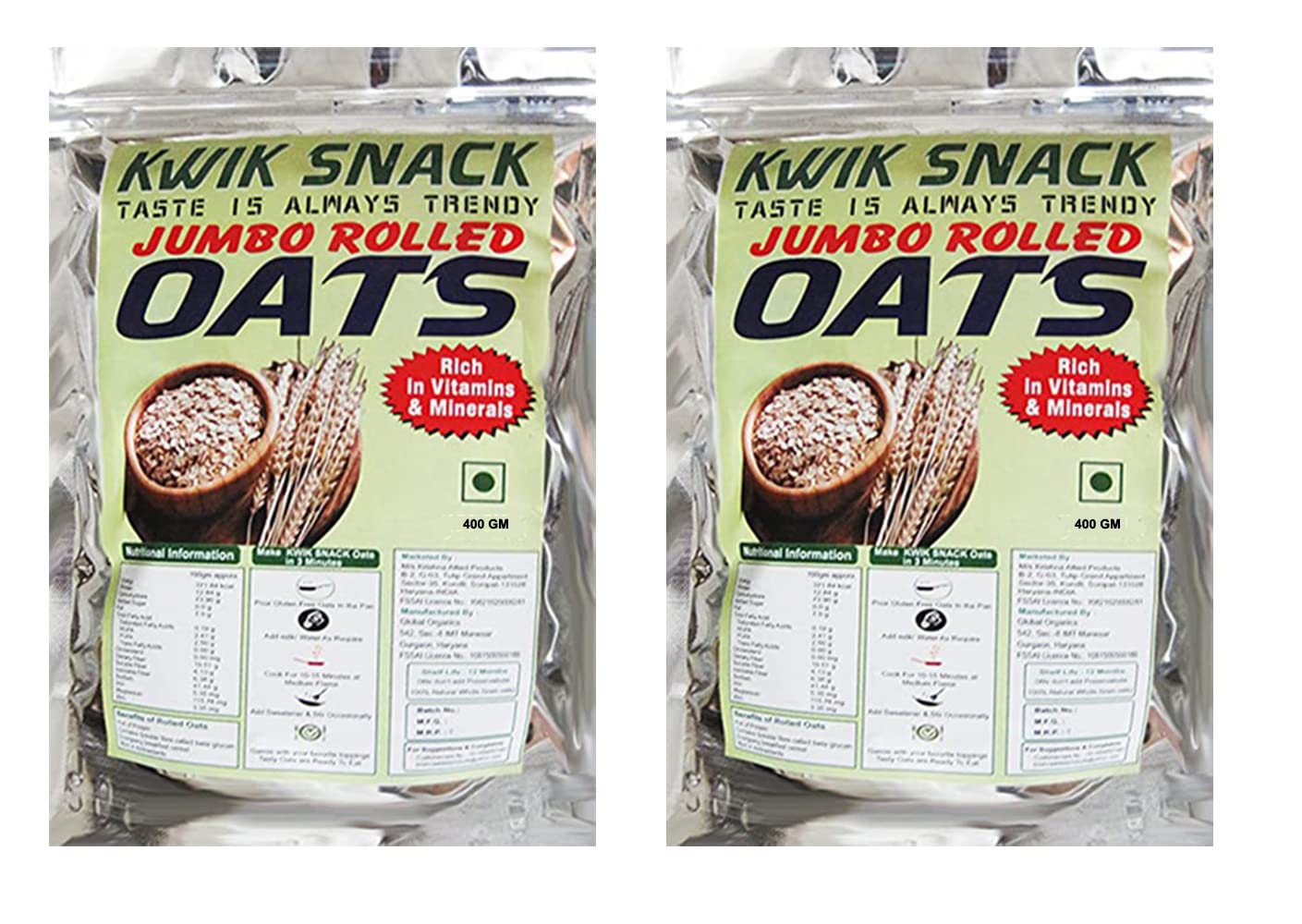 COMBO PACK OF 2 JUMBO ROLLED OATS (400 GM EACH)- 800 GM
