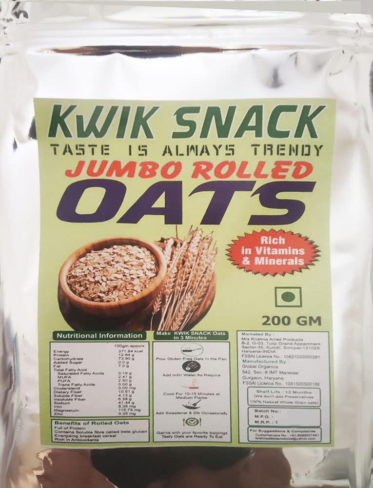KWIK SNACK JUMBO ROLLED OATS 200 GM POUCH