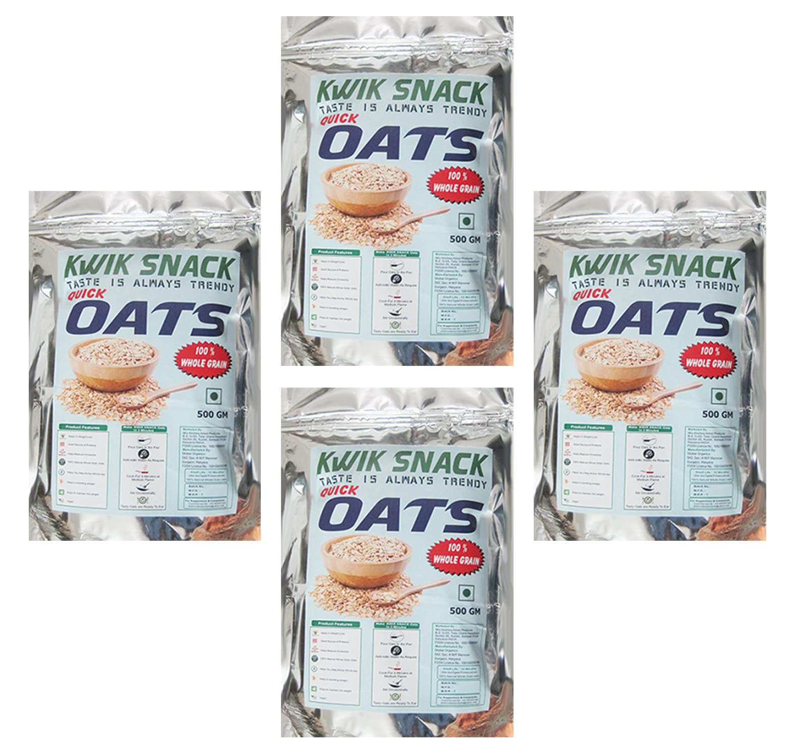 KWIK SNACK COMBO PACK OF 4 QUICK OATS OF (400 GM EACH) 4 X 400 GM = 1.6 KG