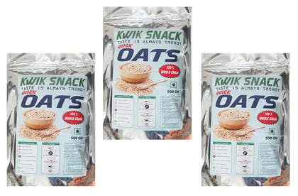 KWIK SNACK COMBO PACK OF 3 QUICK OATS OF (450 GM EACH) 3 X 450 GM = 1.35 KG- 100% Natural Whole Grain Oats - Healthy Breakfast - Zero Cholesterol - Good source of proteins - Gluten Free Oats with High Fiber - Promotes Weight Loss