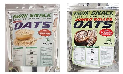 COMBO PACK OF 2 - QUICK OATS & JUMBO ROLLED OATS (400 GM EACH) 400 X 2 = 800 GM