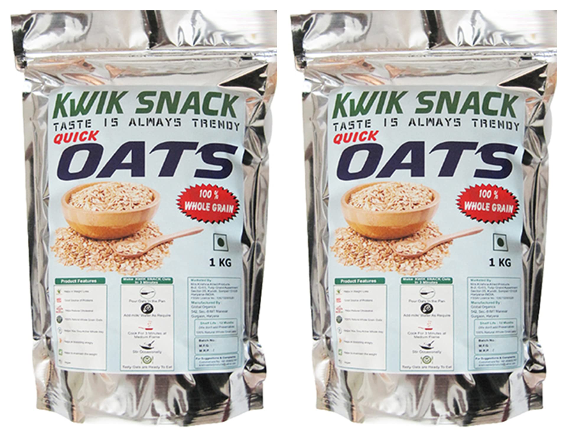 COMBO PACK OF 2 QUICK OATS OF (800 GMEACH) 2 X 800 GM = 1.6 KG