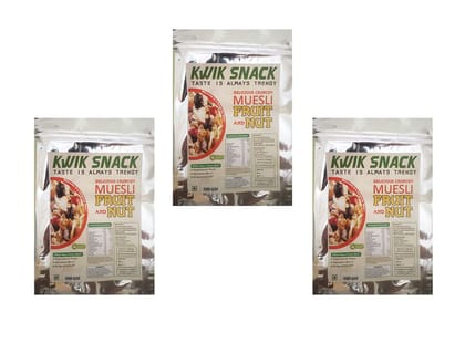 KWIK SNACK Delicious & Crunchy MUSELI FRUIT & NUTS ((3 X 300 GM)-900 GM KWIK SNACK Delicious & Crunchy MUSELI FRUIT & NUTS ((3 X 300 GM)-900 GM