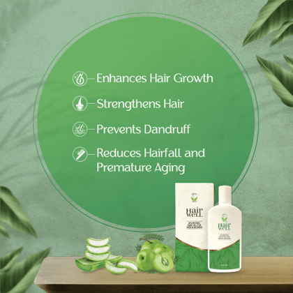 Hair Well Ayurvedic Hair Oil with Aloe Vera & Amla for Growth, Strength & Dandruff Control