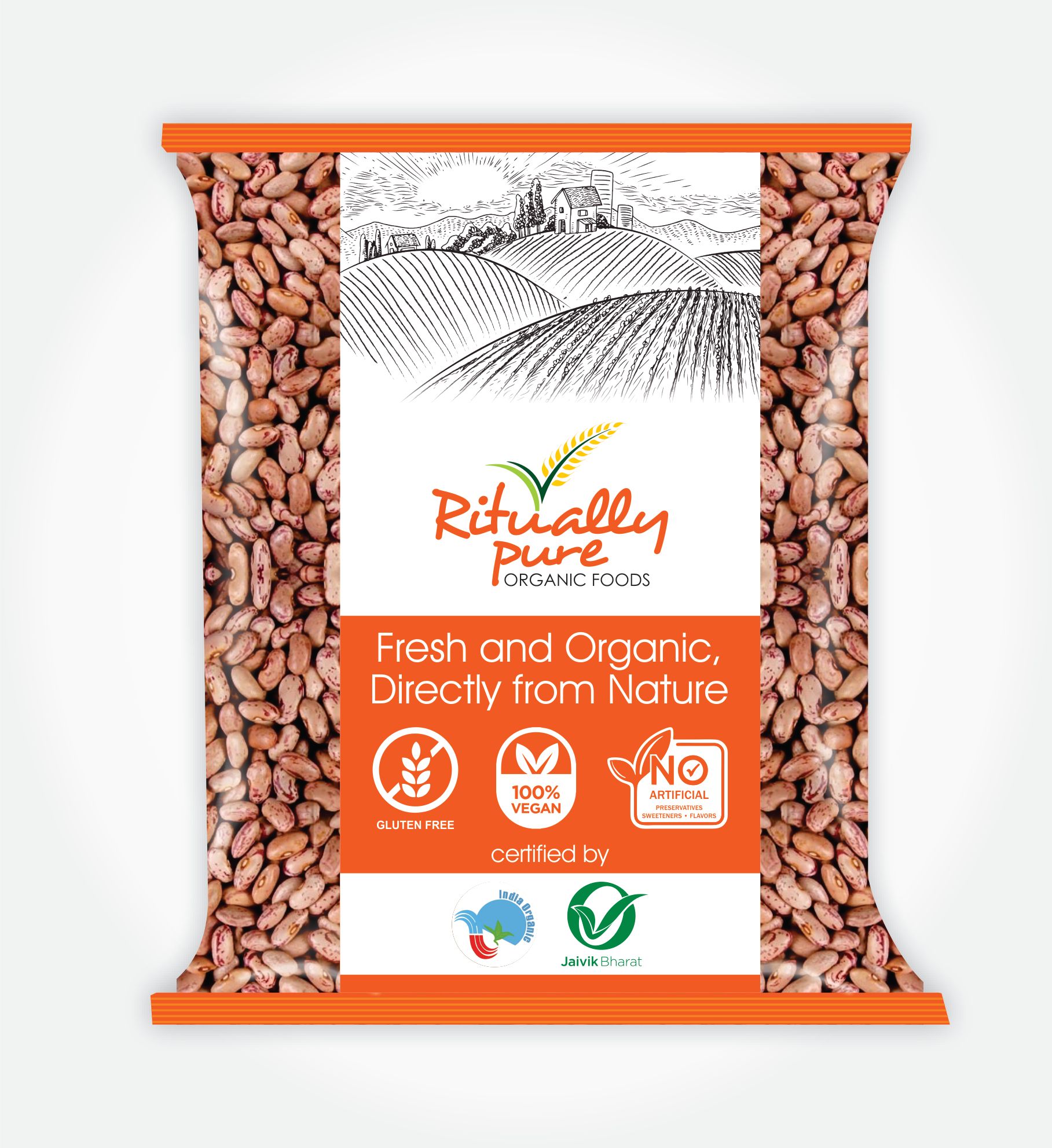 Ritually Pure 100% Organic | Dry & Unpolished Pulses | Rajma Chitra | Kidney Beans | 1 Kg Pack