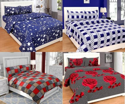 Cool Dealzz Designer Polycotton Double Bedsheet (Set of 4 Double Bedsheets with 8 Pillow Cover)_Color-Multi Color Cool Dealzz Designer Polycotton Double Bedsheet (Set of 4 Double Bedsheets with 8 Pillow Cover)_Color-Multi Color
