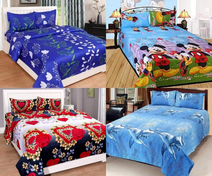 Cool Dealzz Beautyfull Design Poly-Cotton Double Bedsheet (Set of 4 Double Bedsheets with 8 Pillow Cover)_Color-Multi Color Cool Dealzz Beautyfull Design Poly-Cotton Double Bedsheet (Set of 4 Double Bedsheets with 8 Pillow Cover)_Color-Multi Color