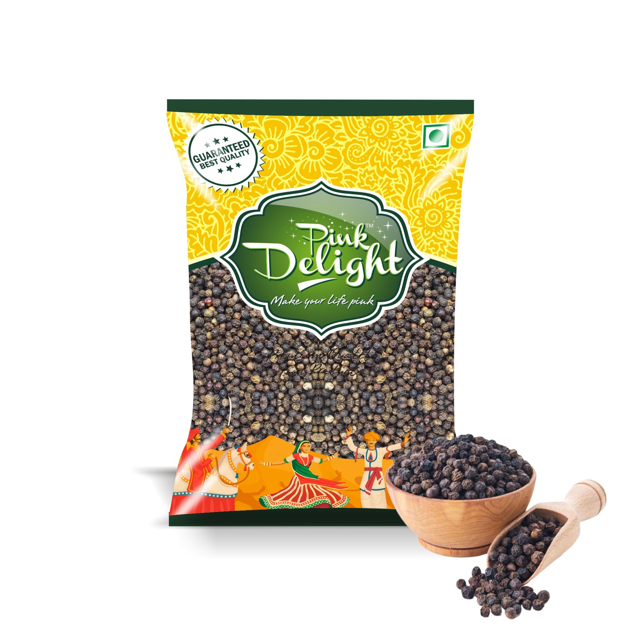 Pink Delight Spices | Kali Mirch (Black Pepper) | Bold Size | Natural & Organic Whole Spices | 200 Gm Pack