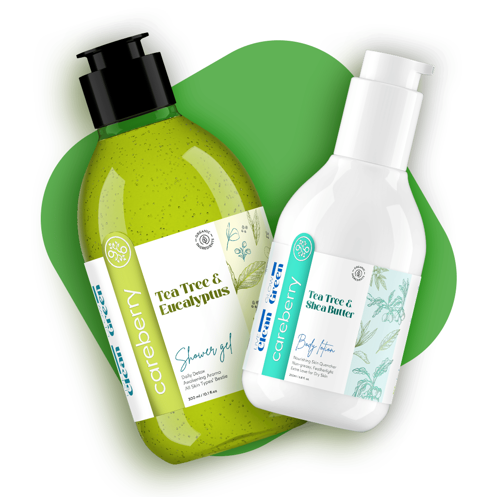 Careberry Tea Tree Oil Shower Gel + Body Lotion Combo, Ayush Certified Ayurvedic, Sulphate & Paraben Free