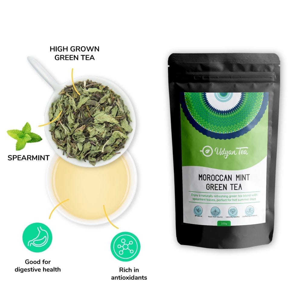 Udyan Tea Moroccan Mint Green Tea | Pure, Refreshing Green Tea Blend with Spearmint Leaves