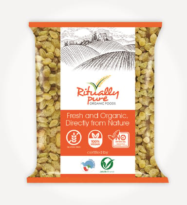Ritually Pure 100% Organic | Natural & Organic Dry Fruits | Green Kishmish (Raisins) | 500 Gm Pack