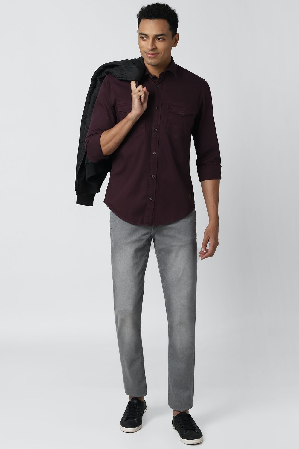 Men Purple Super Slim Fit Textured Full Sleeves Casual Shirt