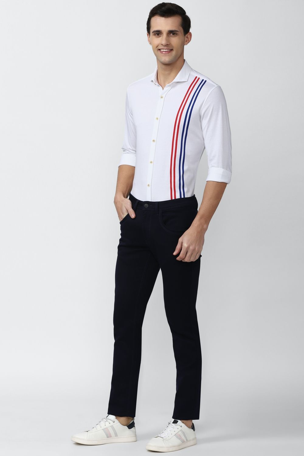 Men White Slim Fit Stripe Full Sleeves Casual Shirt