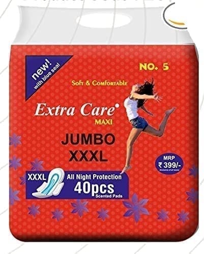 Extra Care Maxi Jumbo Sanitary Pads for Women | Skin Friendly, Odour free Sanitary Napkins (40 Sanitary Pads +  Panty Liners, Size 2XL)