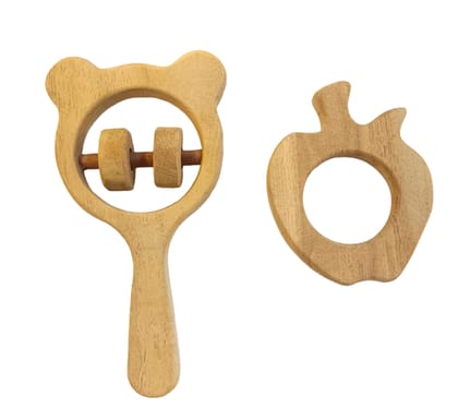 neemtoys Neem Wooden Teether & Rattle for Babies of Age 0 to 3 Years| Apple & Mickey Head Shapes neemtoys Neem Wooden Teether & Rattle for Babies of Age 0 to 3 Years| Apple & Mickey Head Shapes