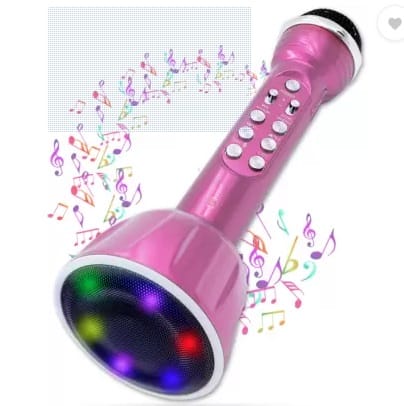 Superier Quality With LED Wireless Bluetooth Microphone Connection Player Speaker 2-in1 With Recording + USB+FM Microphone (Pink)