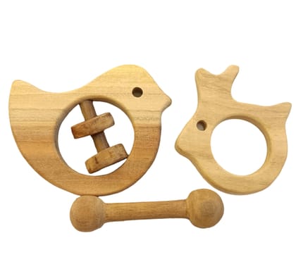 Sensory Developing Neem Wooden Rattle & Teethers- Dove, Dumb Bell & Rabbit Shapes for 0-3 Years Sensory Developing Neem Wooden Rattle & Teethers- Dove, Dumb Bell & Rabbit Shapes for 0-3 Years