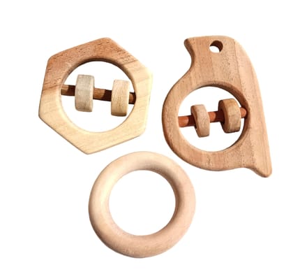 Neem Wooden Combo of Teether & Rattles for Babies of 0 to 3 Years Neem Wooden Combo of Teether & Rattles for Babies of 0 to 3 Years