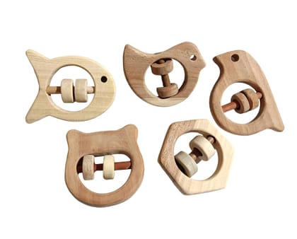 Neem Wooden Rattles for Cognitive Developement of Kids of Ag 0 to 3 Years - 5 Unique Shapes Neem Wooden Rattles for Cognitive Developement of Kids of Ag 0 to 3 Years - 5 Unique Shapes