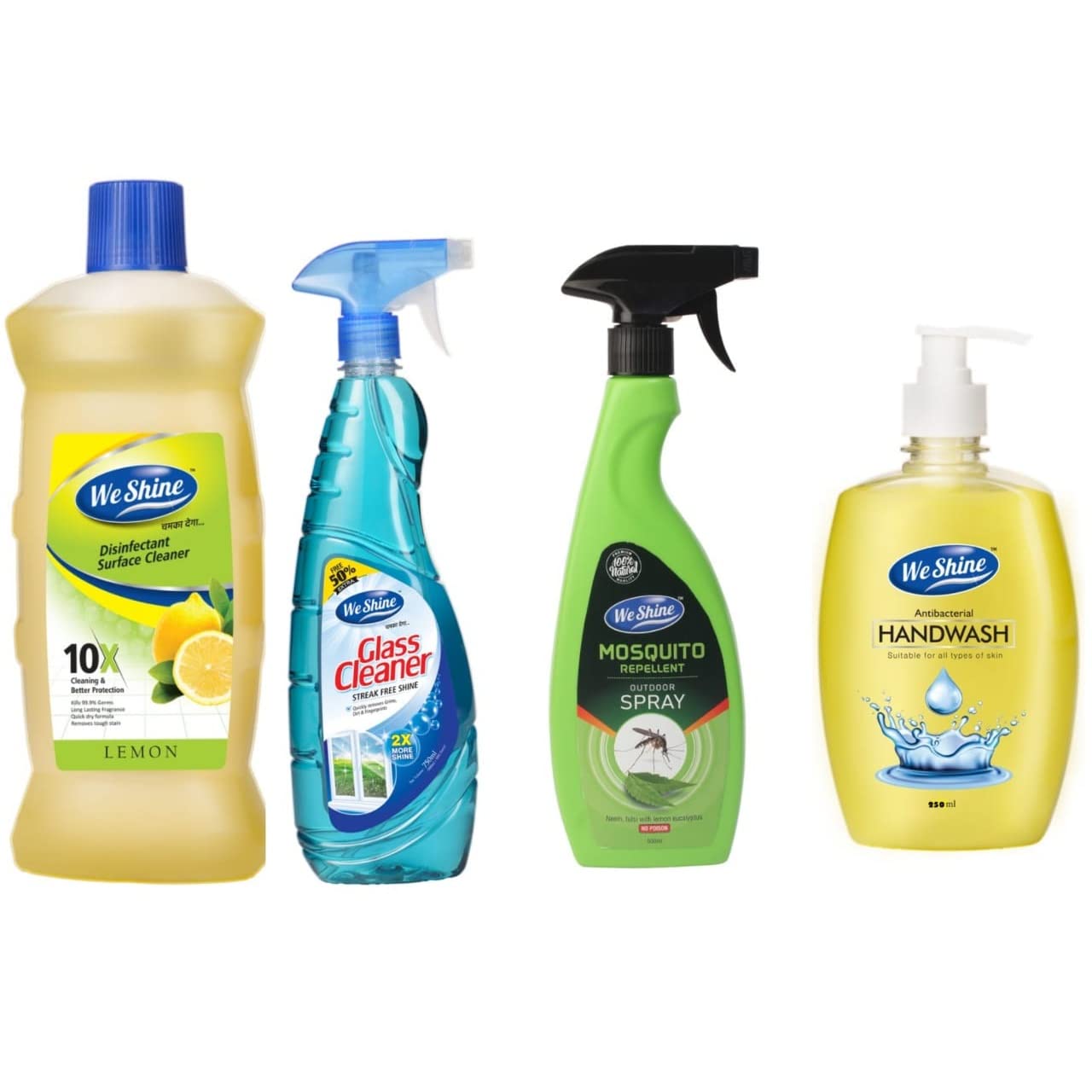 We Shine Combo Set Floor Cleaner, Glass Cleaner Spray, Mosquito Spray & Hanswash (KS - F.G.M.H.)