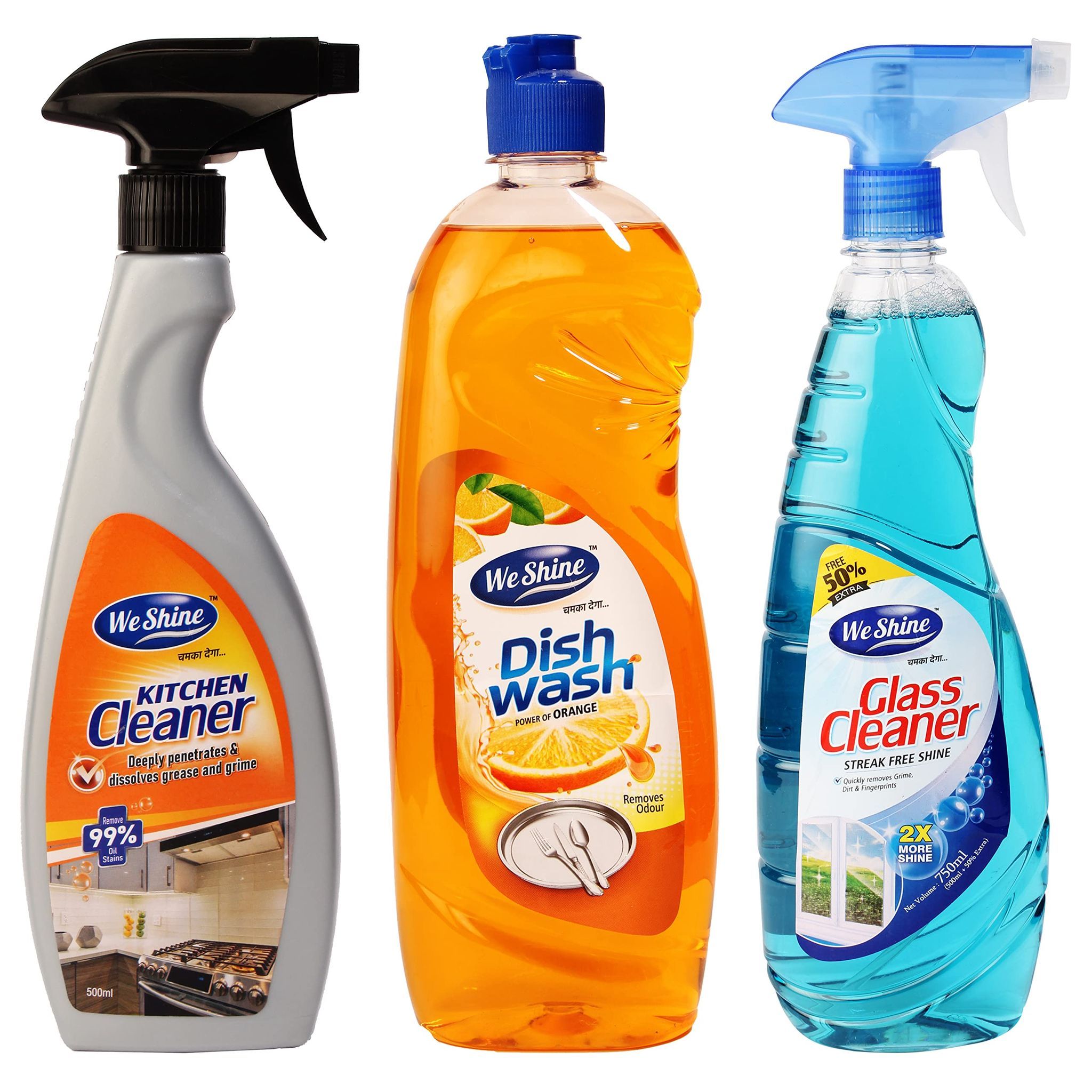 We Shine Combo Set Glass Cleaner Spray, Kitchen Cleaner Spray & Dish Wash (Kitchen+Dish+Glass)
