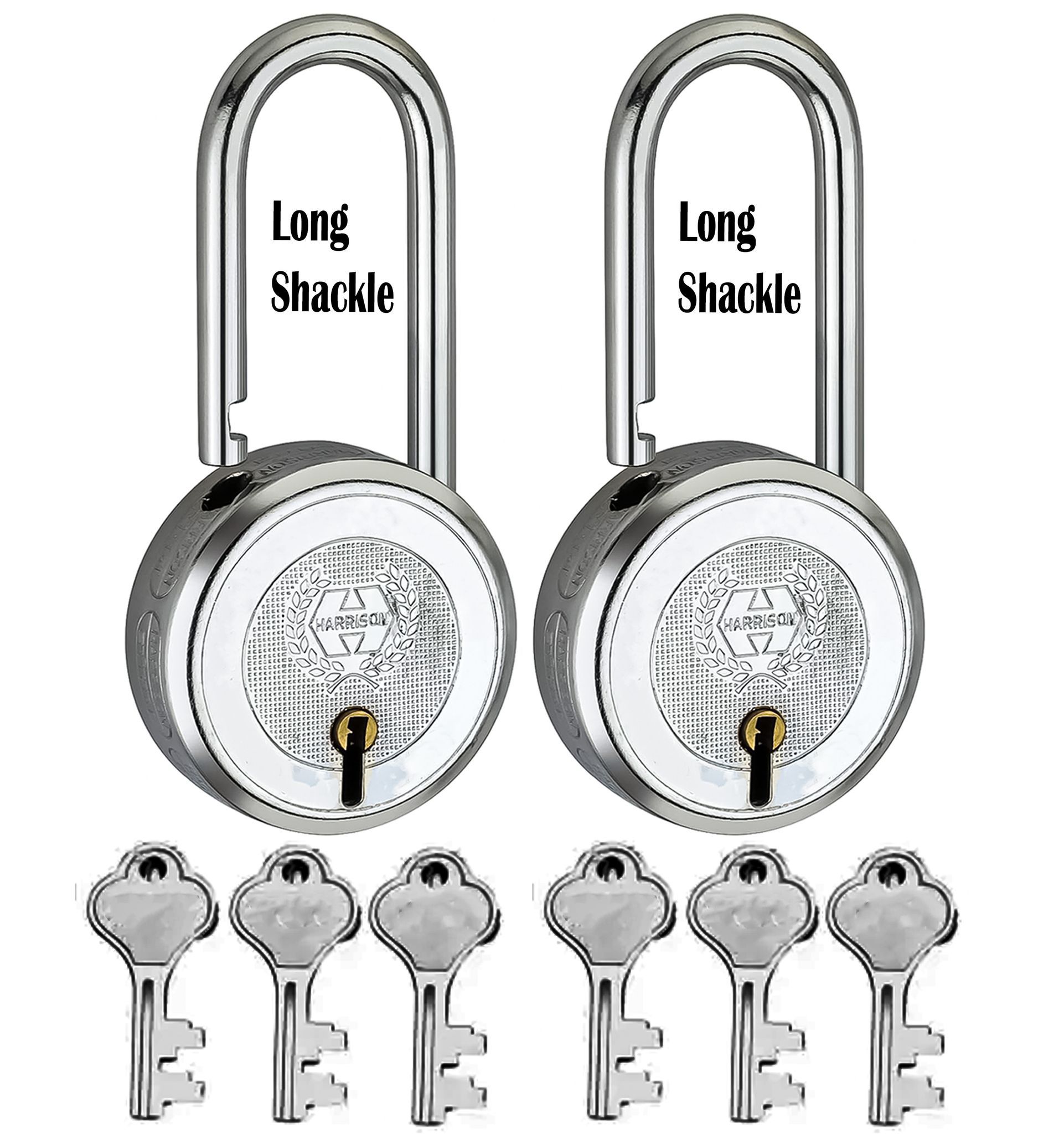 HARRISON 0663 J-Supreme Long Shackle 65MM with 3 Keys, Lock and Key, Locks (Pack of 4) Padlock (Silver)