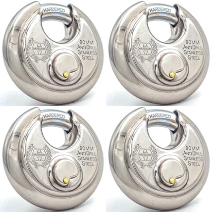 Harrison Padlocks/Round Padlock 90mm 12 Pin with 3 Computerised Keys ROCK-STAR-0404 Pack of 4/ Mild Steel Material/Stainless Steel Finish/Door Lock, Shutter Lock, Godown Lock, gate Lock