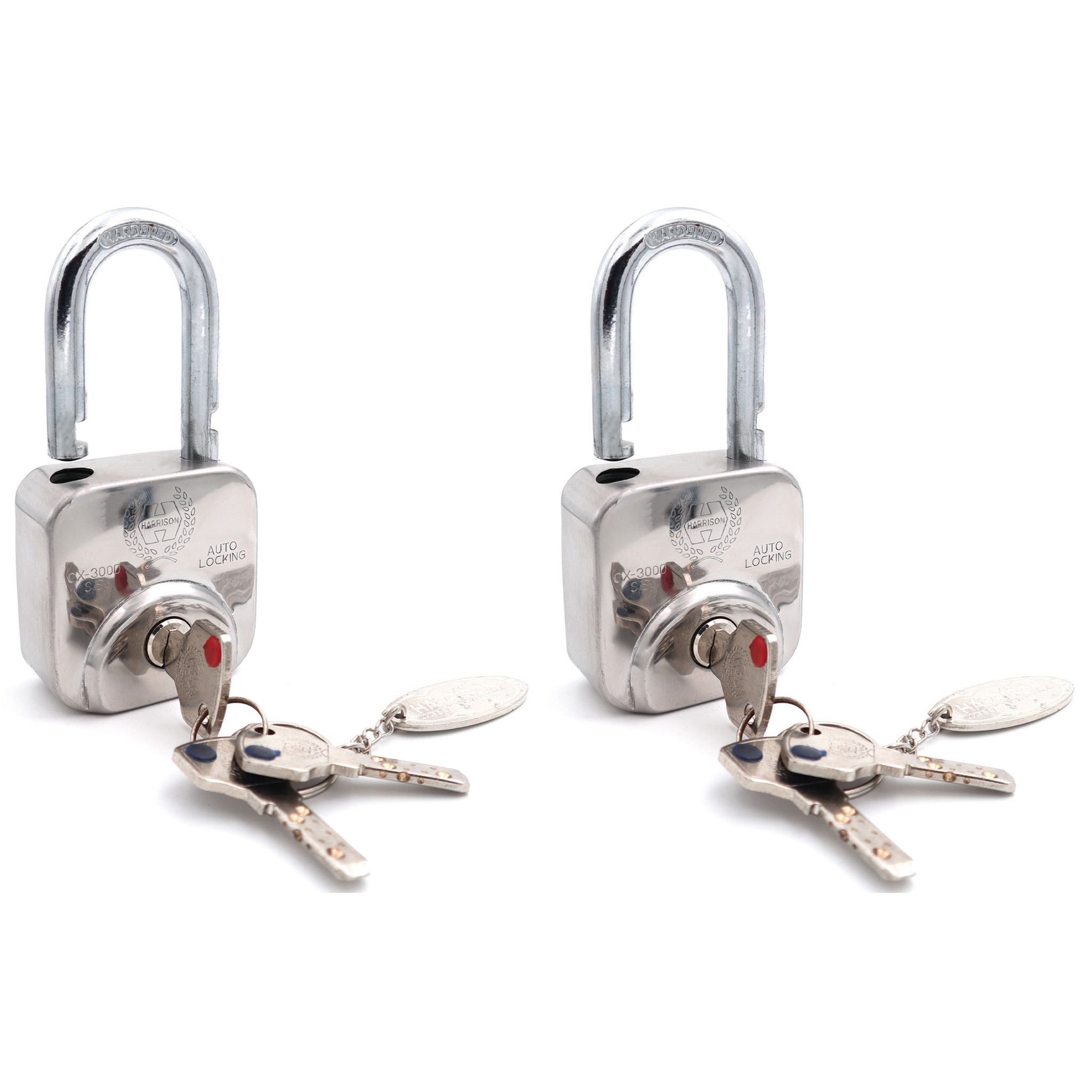 Harrison Padlocks/Square Padlock 60mm 12 Pin with 3 Computerised Keys CX-3000-0557 Pack of 2/ Mild Steel Material/Stainless Steel Finish/Door Lock, Shutter Lock, Godown Lock, gate Lock