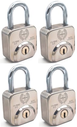 Harrison Padlocks/Square Padlock 52mm 12 Pin with 3 Computerised Keys CX-1000-0594 Pack of 4/ Mild Steel Material/Stainless Steel Finish/Door Lock, Shutter Lock, Godown Lock, gate Lock