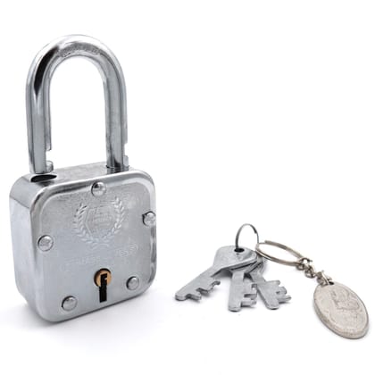 Harrison Padlocks/Square Padlock 60mm 7 Lever with 3 Keys T-27-0299 Pack of 1/ Mild Steel Material/Bright Chrome Plated Finish/Door Lock, Shutter Lock, Godown Lock, gate Lock