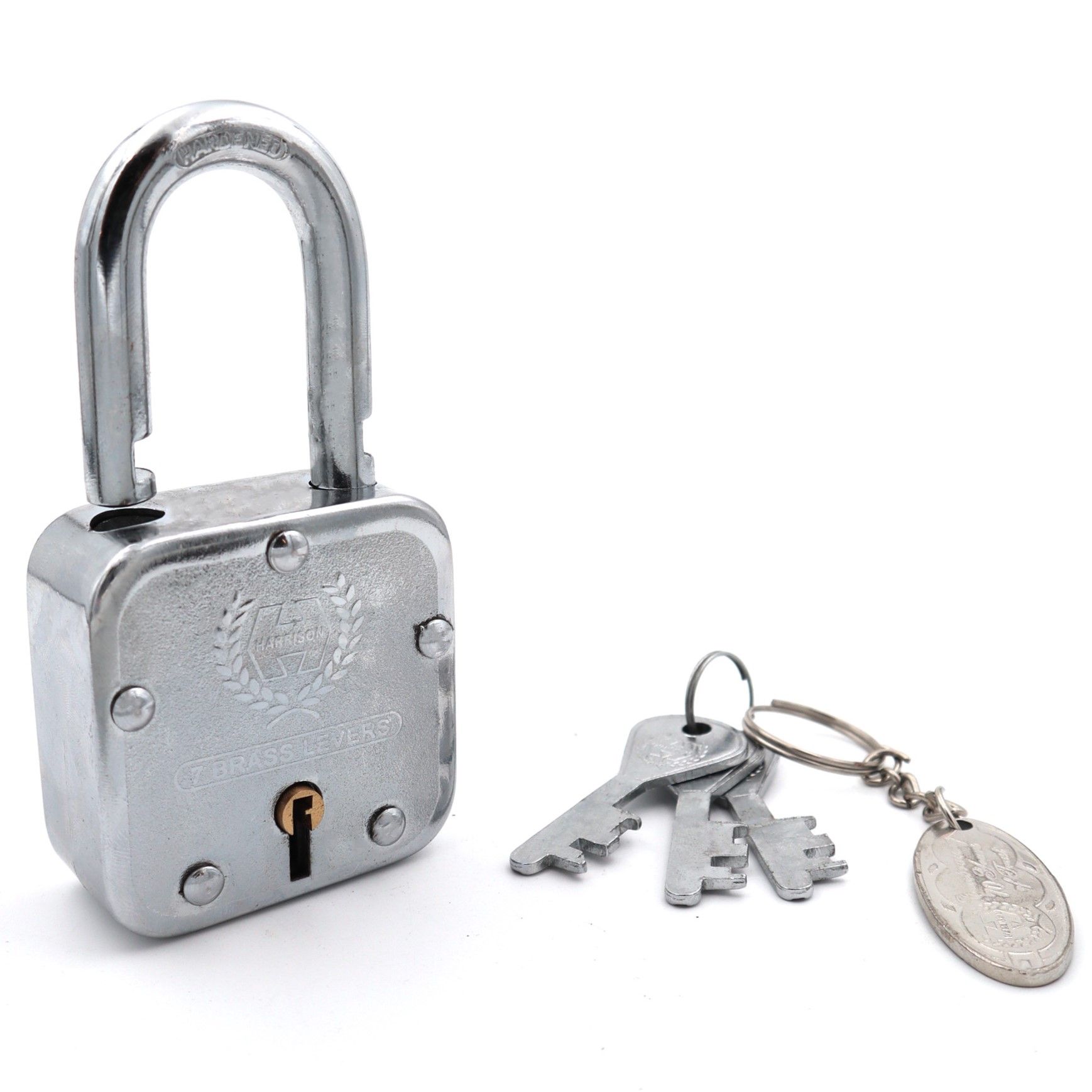Harrison Padlocks/Square Padlock 60mm 7 Lever with 3 Keys T-27-0299 Pack of 1/ Mild Steel Material/Bright Chrome Plated Finish/Door Lock, Shutter Lock, Godown Lock, gate Lock