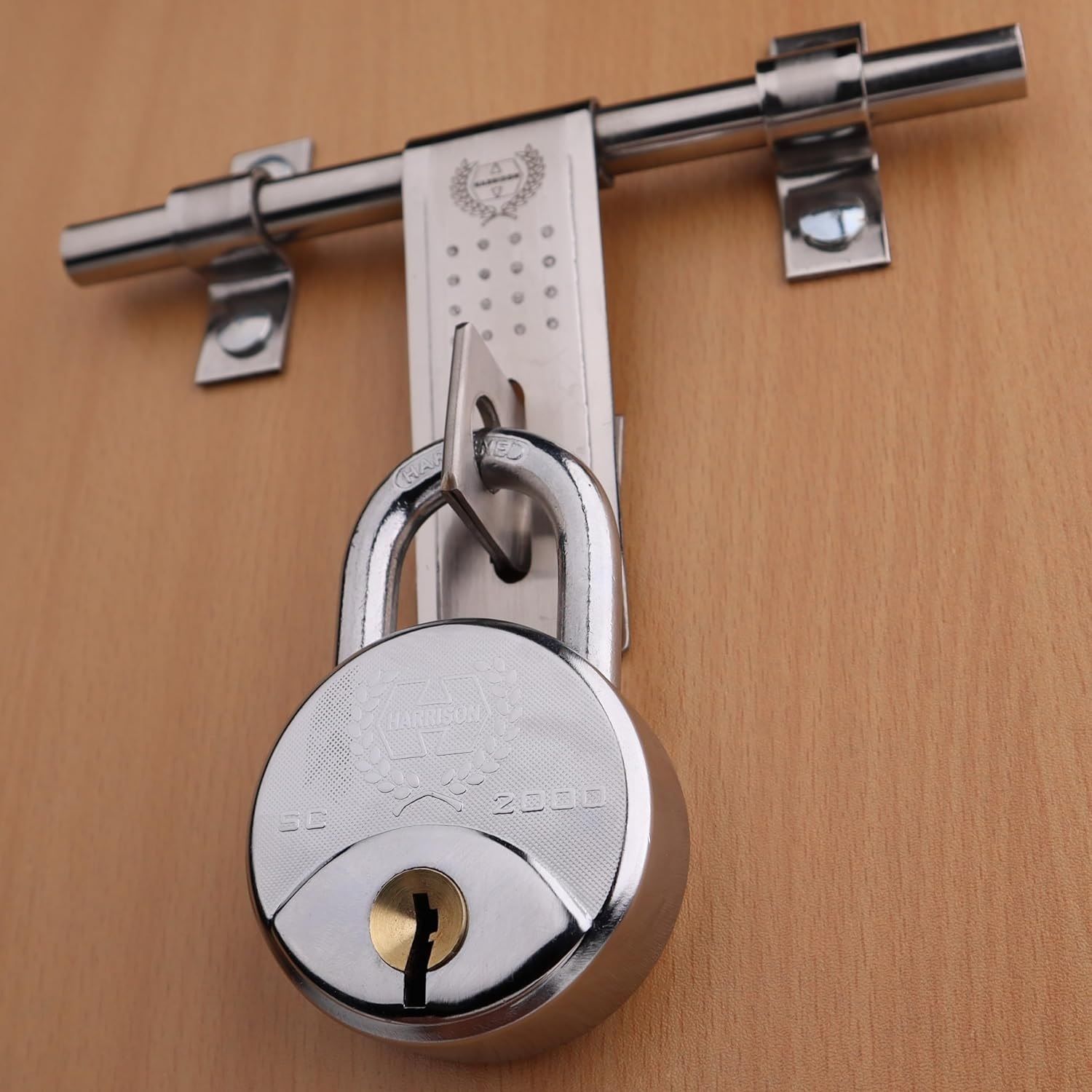 Harrison Padlocks/Round Padlock 65mm 8 Lever with 4 Keys SC-2000-0536 Pack of 1/ Mild Steel Material/Bright Chrome Plated Finish/Door Lock, Shutter Lock, Godown Lock, gate Lock