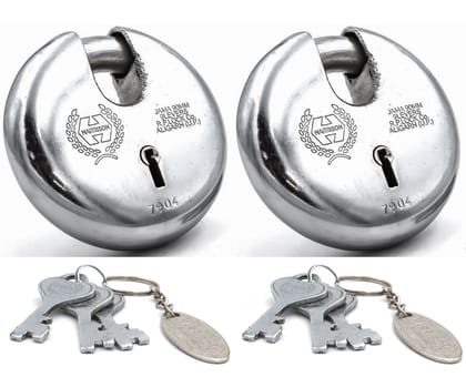 Harrison Padlocks/Round Padlock 90mm 8 Lever with 3 Keys JAMA-0022 Pack of 2/ Mild Steel Material/Bright Chrome Plated Finish/Door Lock, Shutter Lock, Godown Lock, gate Lock