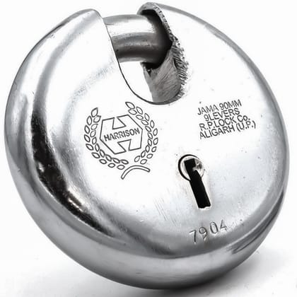 Harrison Padlocks/Round Padlock 90mm 8 Lever with 3 Keys JAMA-0022 Pack of 1/ Mild Steel Material/Bright Chrome Plated Finish/Door Lock, Shutter Lock, Godown Lock, gate Lock