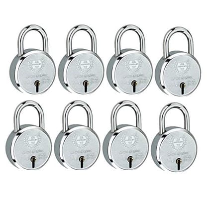 Harrison Padlocks/Round Padlock 50mm 6 Lever with 3 Keys J-SUPREME-0656 Pack of 8/ Mild Steel Material/Bright Chrome Polished Finish/Door Lock, Shutter Lock, Godown Lock, gate Lock