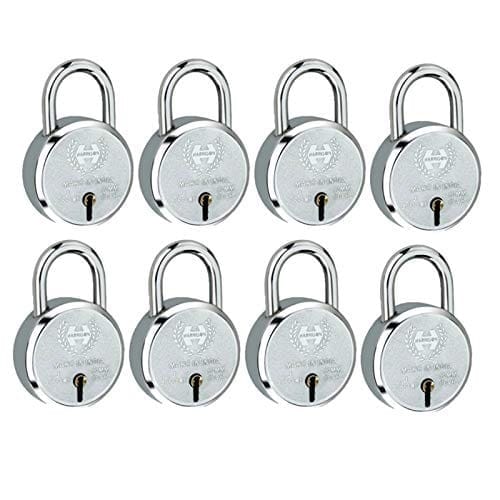 Harrison Padlocks/Round Padlock 50mm 6 Lever with 3 Keys J-SUPREME-0656 Pack of 8/ Mild Steel Material/Bright Chrome Polished Finish/Door Lock, Shutter Lock, Godown Lock, gate Lock