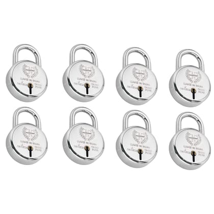 Harrison Padlocks/Round Padlock 65mm 7 Lever with 3 Keys J-SUPREME-0643 Pack of 8/ Mild Steel Material/Bright Chrome Polished Finish/Door Lock, Shutter Lock, Godown Lock, gate Lock