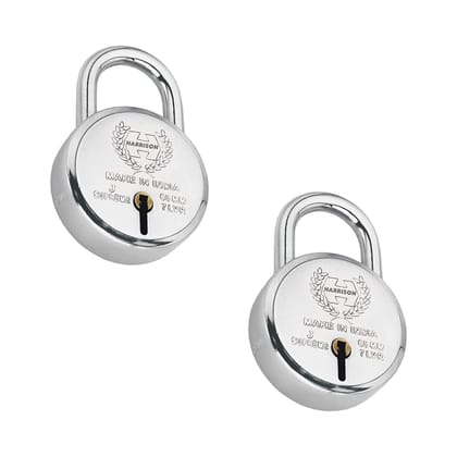Harrison Padlocks/Round Padlock 65mm 7 Lever with 3 Keys J-SUPREME-0643 Pack of 2/ Mild Steel Material/Bright Chrome Polished Finish/Door Lock, Shutter Lock, Godown Lock, gate Lock