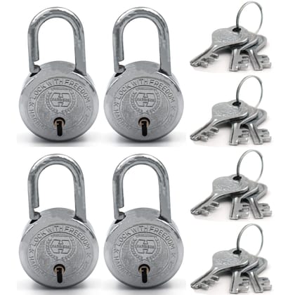 Harrison Padlocks/Round Padlock 40mm 5 Lever with 3 Keys T-26-0272 Pack of 4/ Mild Steel Material/Bright Chrome Polished Finish/Door Lock, Shutter Lock, Godown Lock, gate Lock