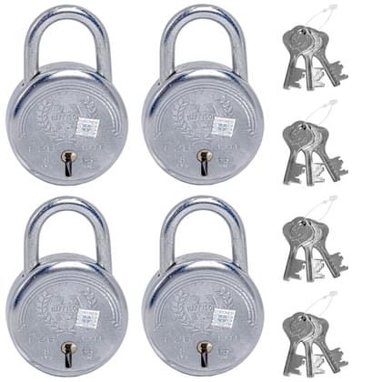 Harrison Padlocks/Round Padlock 65mm 7 Lever with 3 Keys T-26LITE-0534 Pack of 4/ Mild Steel Material/Bright Chrome Polished Finish/Door Lock, Shutter Lock, Godown Lock, gate Lock