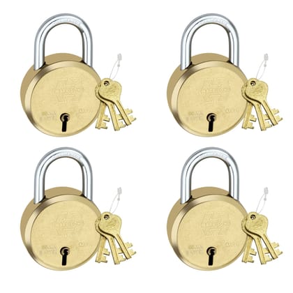 Harrison Padlocks/Round Padlock 65mm 8 Lever with 3 Keys MP3-0053 Pack of 4/ Brass Material/Brass Lacquer Finish/Door Lock, Shutter Lock, Godown Lock, gate Lock