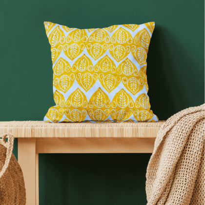 Yellow Leaf Handblock Printed Cushion Covers (Set of 5) Yellow Leaf Handblock Printed Cushion Covers (Set of 5)