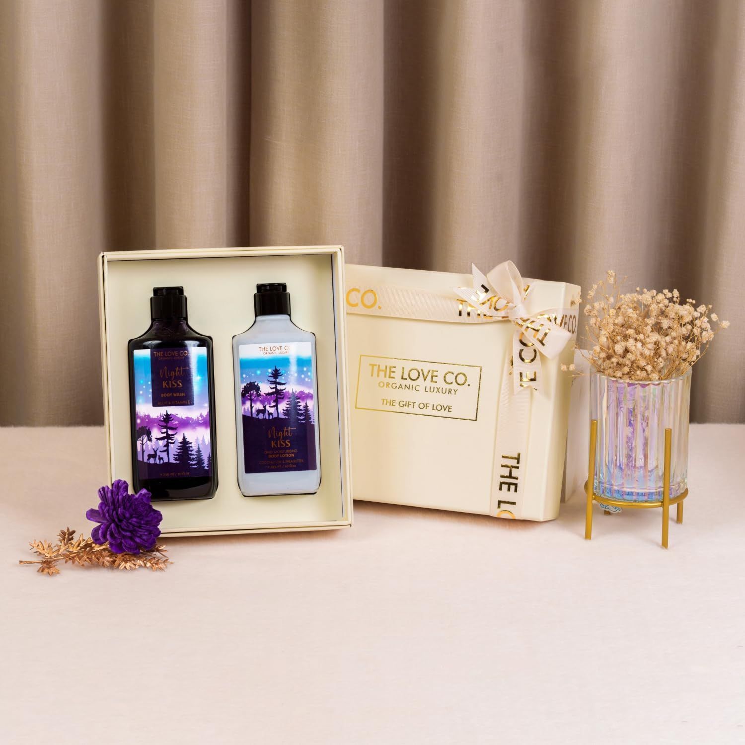 The Love Co Night kiss Shower Gel & Body Lotion | For Men and Women | Pampering Kit for Anniversary, Birthday & All Special Occasions | Premium Packaging | Pack of 2
