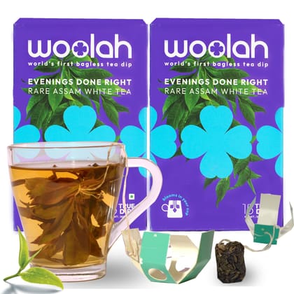 Woolah Rare Assam White Tea, Organic BAGLESS Tea Dip (2 Packs = 30 Dips /60 Cups) 100% PLASTIC FREE, Natural Whole Leaf, High EGCG anti-oxidants, BOOST METABOLISM, Improves SKIN HEALTH & Good for Heart. Woolah Rare Assam White Tea, Organic BAGLESS Tea Dip (2 Packs = 30 Dips /60 Cups) 100% PLASTIC FREE, Natural Whole Leaf, High EGCG anti-oxidants, BOOST METABOLISM, Improves SKIN HEALTH & Good for Heart.