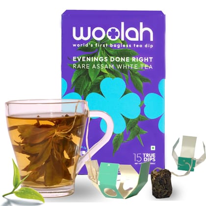 Woolah Rare Assam White Tea, Organic BAGLESS Tea Dip (15 Dips /30 Cups) 100% PLASTIC FREE, Natural Whole Leaf, High EGCG anti-oxidants, BOOST METABOLISM, Improves SKIN HEALTH & Good for Heart. Woolah Rare Assam White Tea, Organic BAGLESS Tea Dip (15 Dips /30 Cups) 100% PLASTIC FREE, Natural Whole Leaf, High EGCG anti-oxidants, BOOST METABOLISM, Improves SKIN HEALTH & Good for Heart.